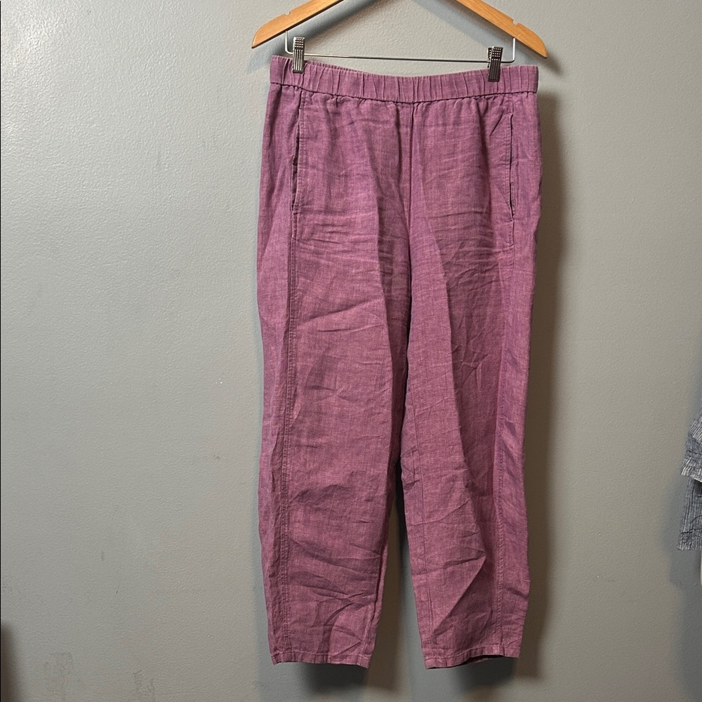 Eileen Fisher women’s pink plum Washed Organic Linen relaxed pants size M